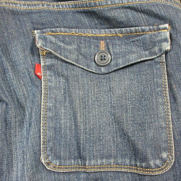 Levis womens dark distressed 545 lowrise stretch flap boot jeans 14x32 EUC - Picture 6 of 8